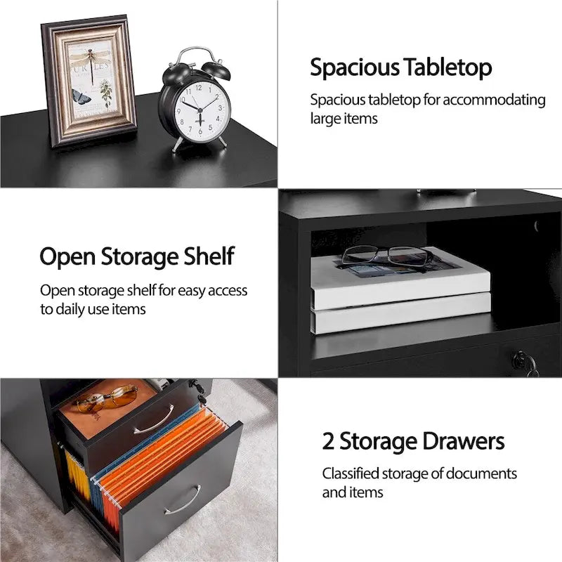 Rolling File Cabinet with 2 Drawers and Open Shelf for Home Office
