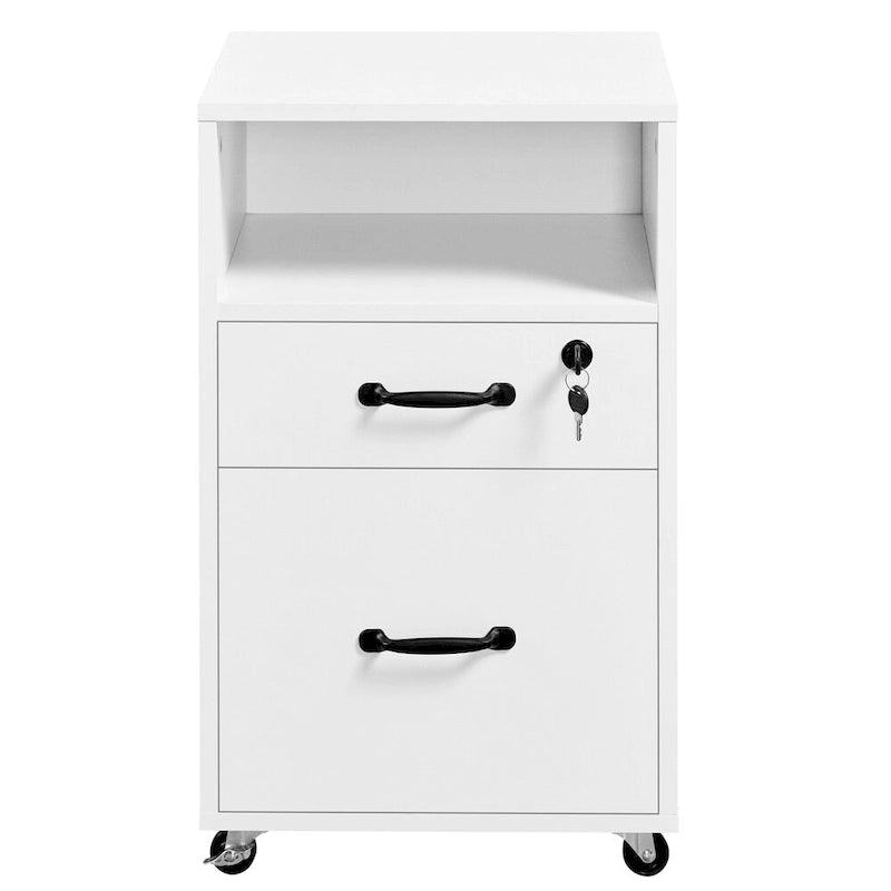 Rolling File Cabinet with 2 Drawers and Open Shelf for Home Office