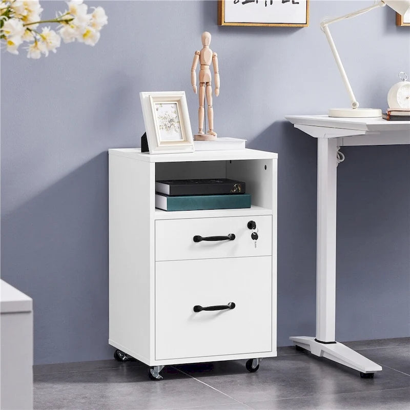 Rolling File Cabinet with 2 Drawers and Open Shelf for Home Office