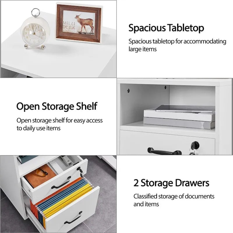 Rolling File Cabinet with 2 Drawers and Open Shelf for Home Office