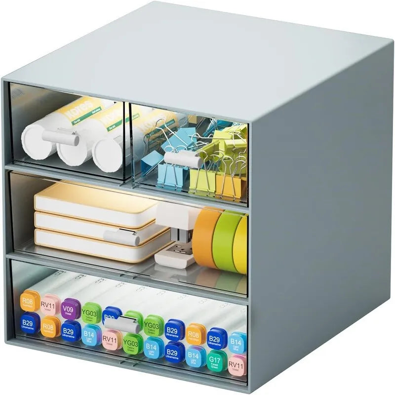 Desktop Organizer with 4 Drawers and Transparent Compartments