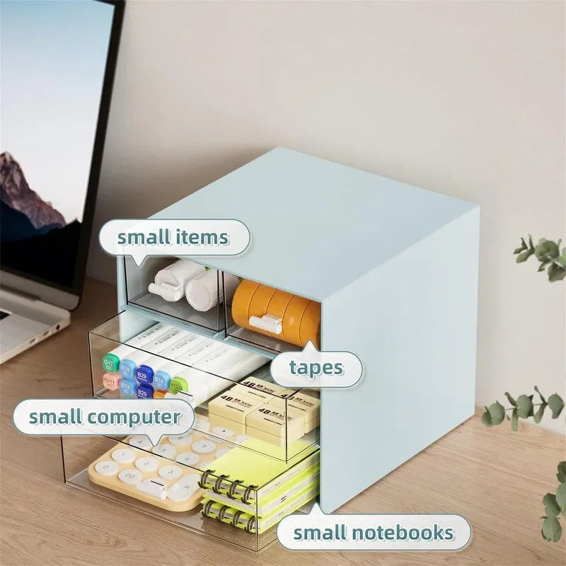 Desktop Organizer with 4 Drawers and Transparent Compartments