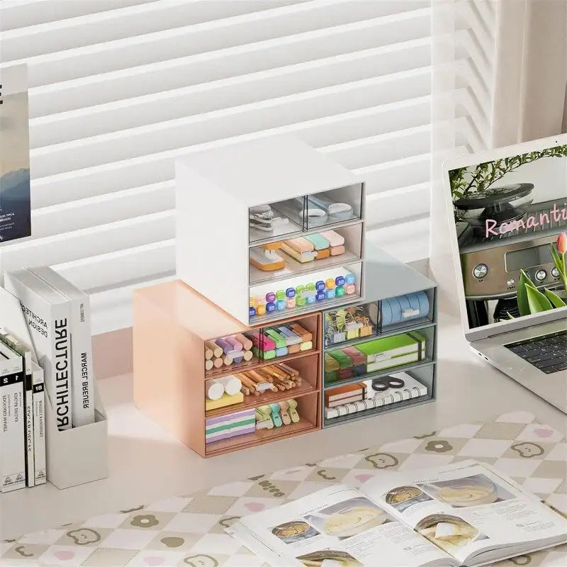 Desktop Organizer with 4 Drawers and Transparent Compartments