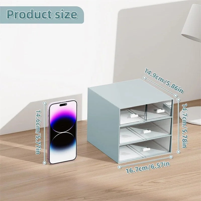 Desktop Organizer with 4 Drawers and Transparent Compartments
