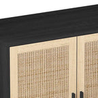 Zwarte decoratieve rotan-opbergkast met 4 deuren, 62-Inch