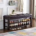 Rubber Wood Shoe Storage Bench with Cushion and Flip-Top Storage