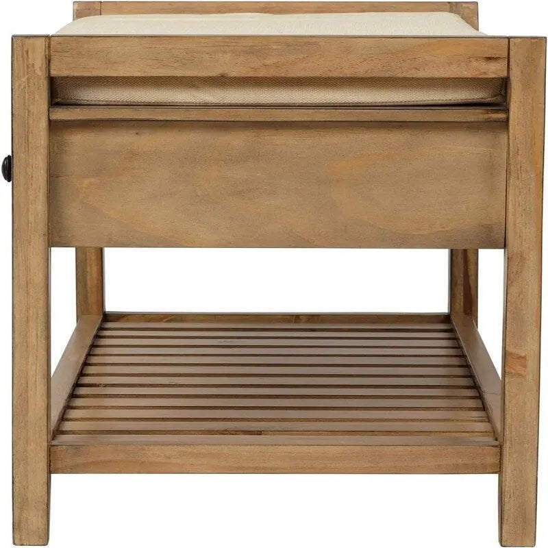 Rubber Wood Shoe Storage Bench with Cushion and Flip-Top Storage