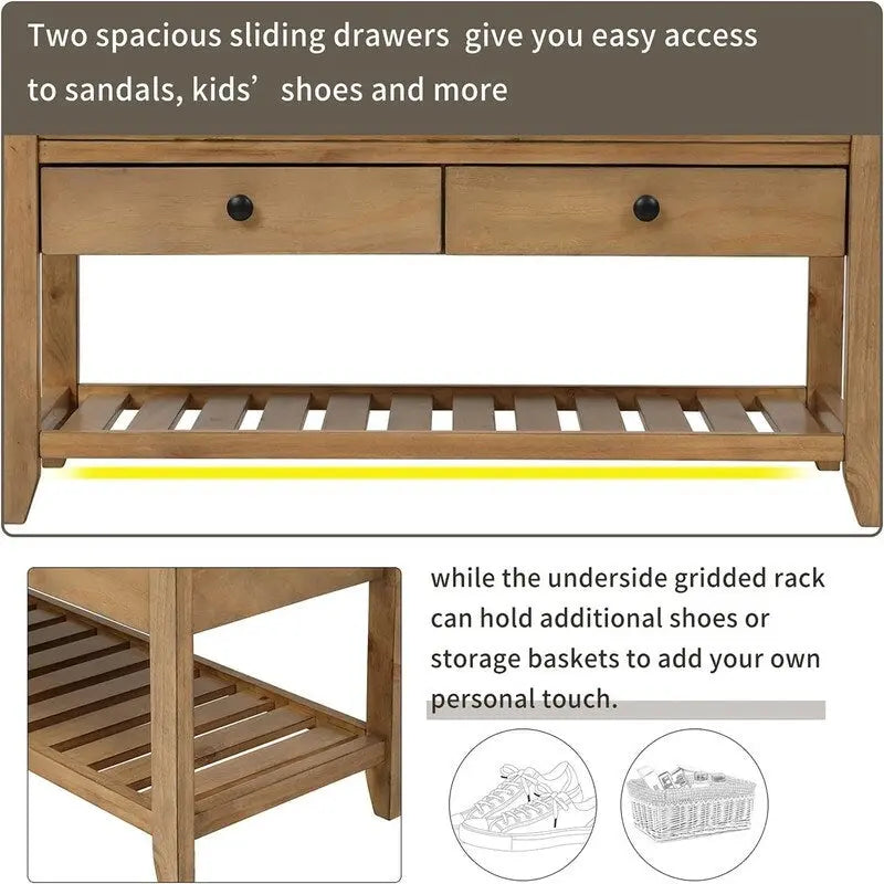 Rubber Wood Shoe Storage Bench with Cushion and Flip-Top Storage