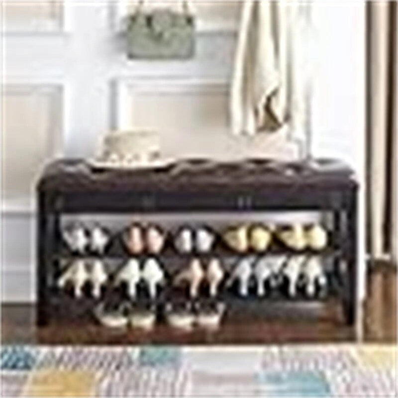 Rubber Wood Shoe Storage Bench with Cushion and Flip-Top Storage