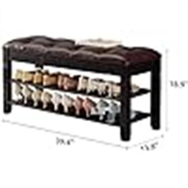 Rubber Wood Shoe Storage Bench with Cushion and Flip-Top Storage