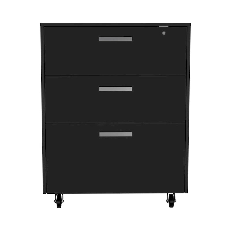Black Storage Cabinet with Superior Top 3 Drawers and 4 Casters