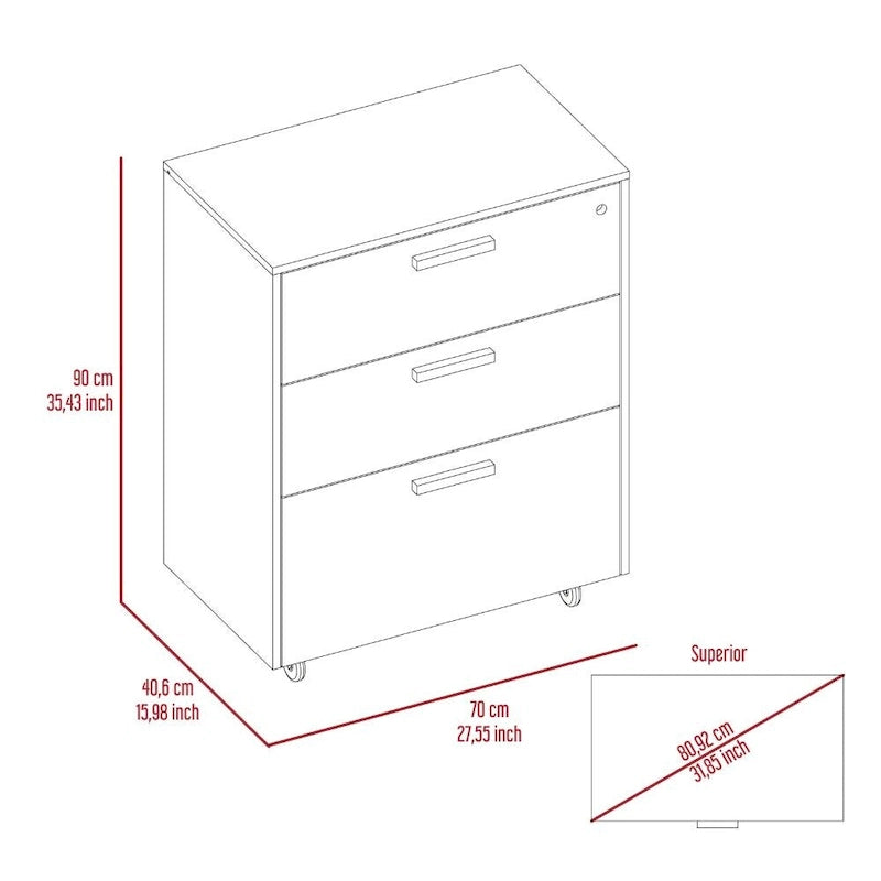 Black Storage Cabinet with Superior Top 3 Drawers and 4 Casters