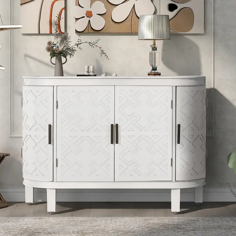 Accent Storage Cabinet with Antique Pattern Doors and Wood Legs