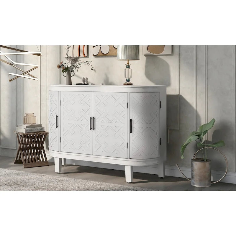 Accent Storage Cabinet with Antique Pattern Doors and Wood Legs