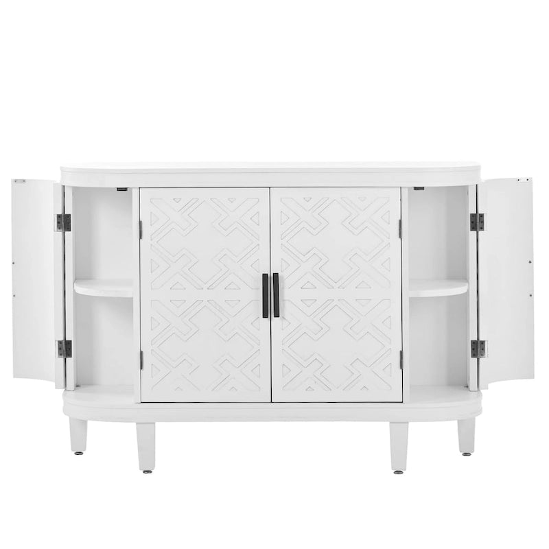 Accent Storage Cabinet with Antique Pattern Doors and Wood Legs