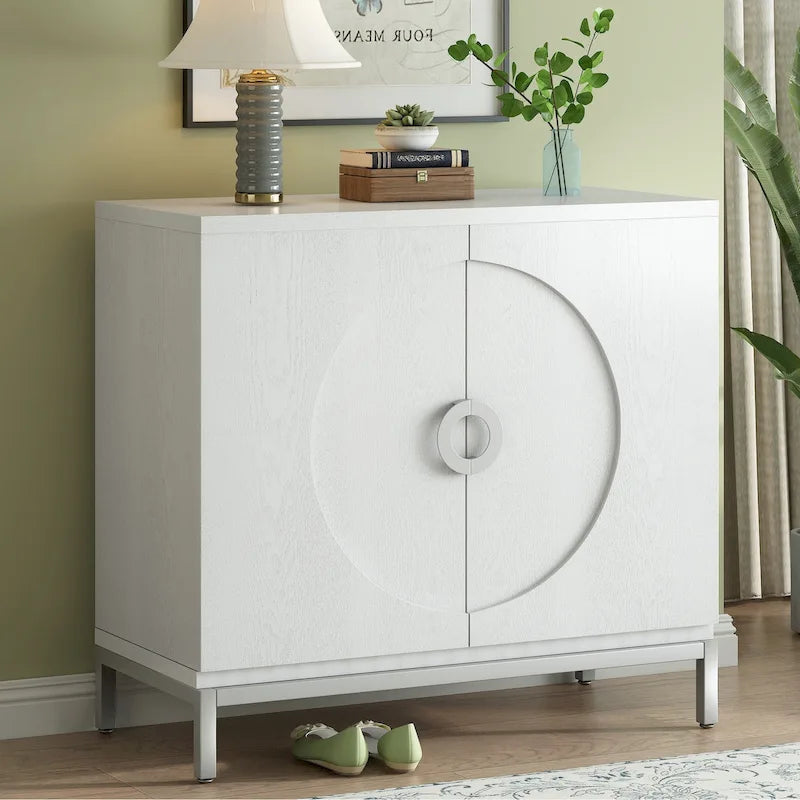 Modern Wood Veneer Accent Storage Cabinet with Metal Leg Frame