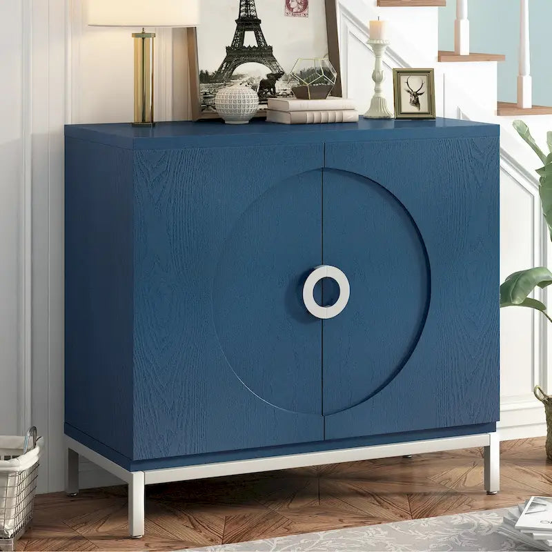 Modern Wood Veneer Accent Storage Cabinet with Metal Leg Frame