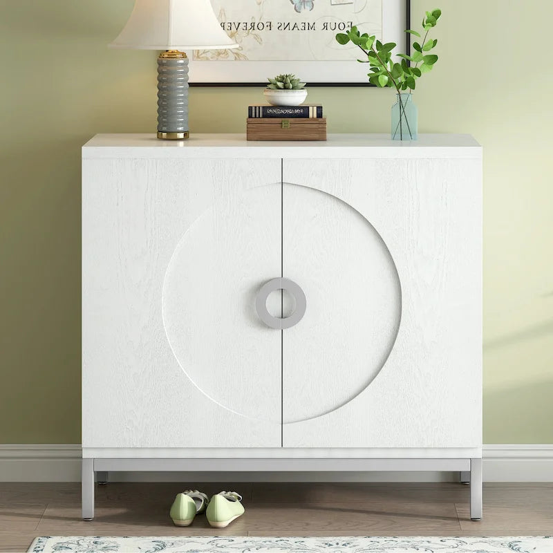 Modern Wood Veneer Accent Storage Cabinet with Metal Leg Frame