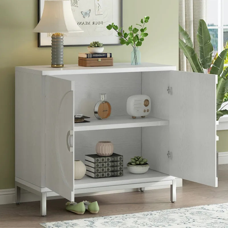 Modern Wood Veneer Accent Storage Cabinet with Metal Leg Frame