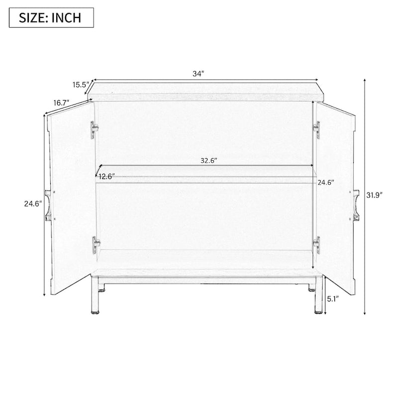 Modern Wood Veneer Accent Storage Cabinet with Metal Leg Frame