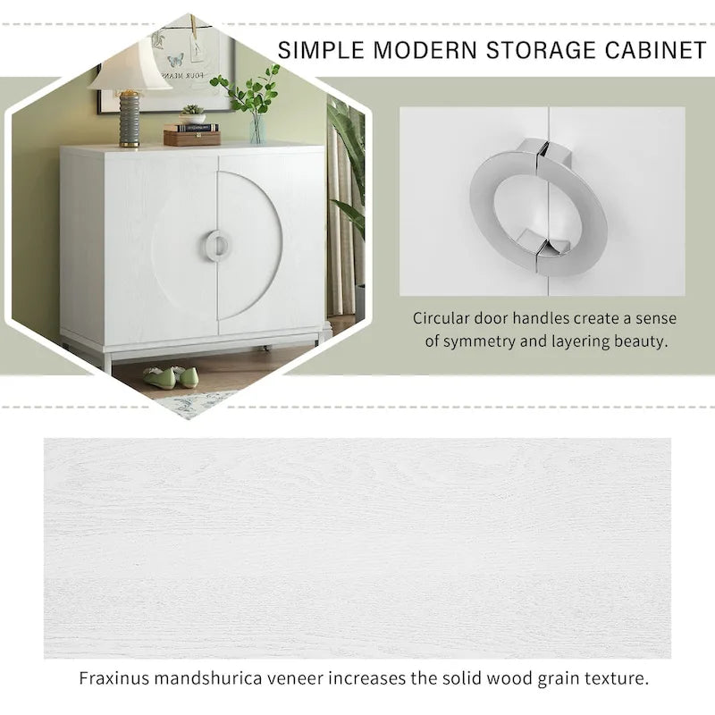 Modern Wood Veneer Accent Storage Cabinet with Metal Leg Frame