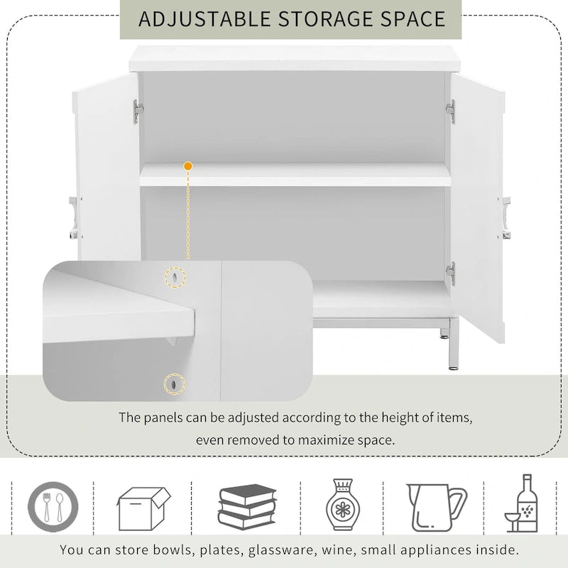 Modern Wood Veneer Accent Storage Cabinet with Metal Leg Frame