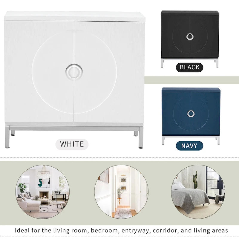 Modern Wood Veneer Accent Storage Cabinet with Metal Leg Frame