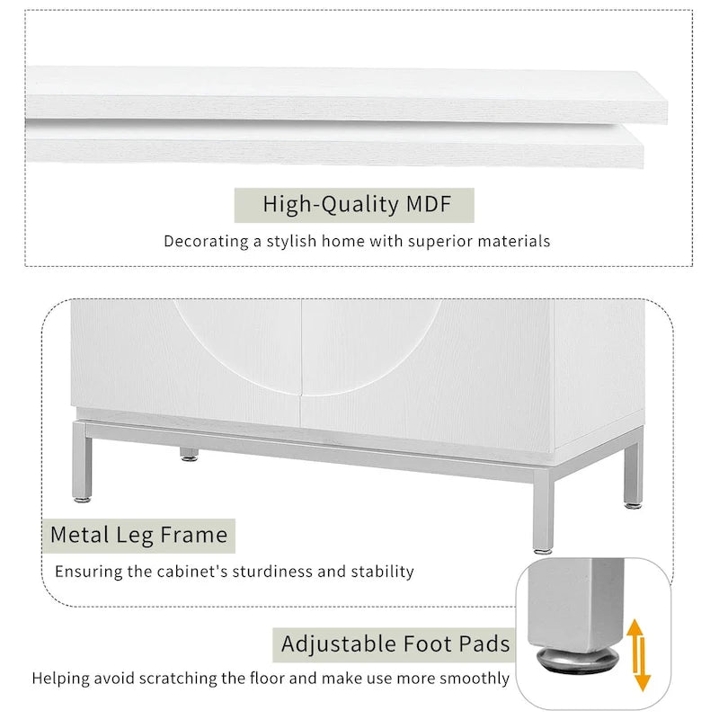 Modern Wood Veneer Accent Storage Cabinet with Metal Leg Frame