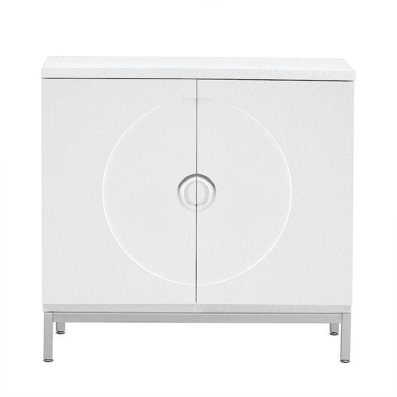 Modern Wood Veneer Accent Storage Cabinet with Metal Leg Frame