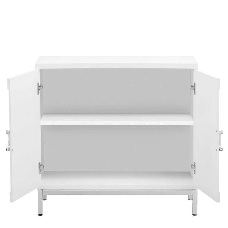 Modern Wood Veneer Accent Storage Cabinet with Metal Leg Frame