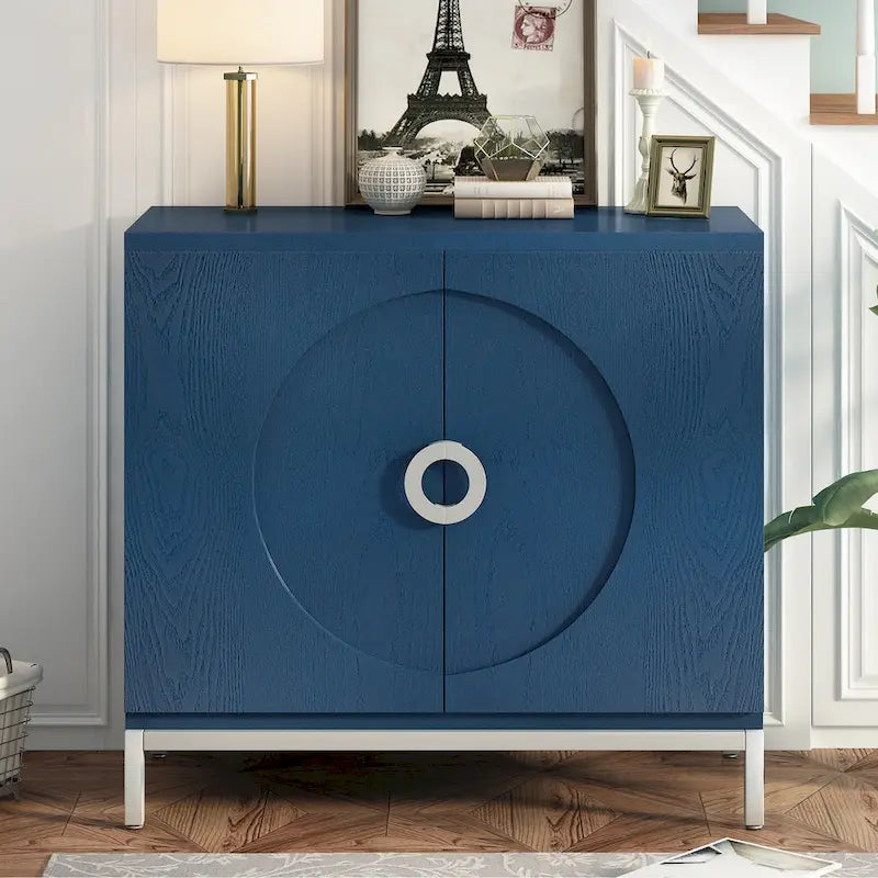 Modern Wood Veneer Accent Storage Cabinet with Metal Leg Frame