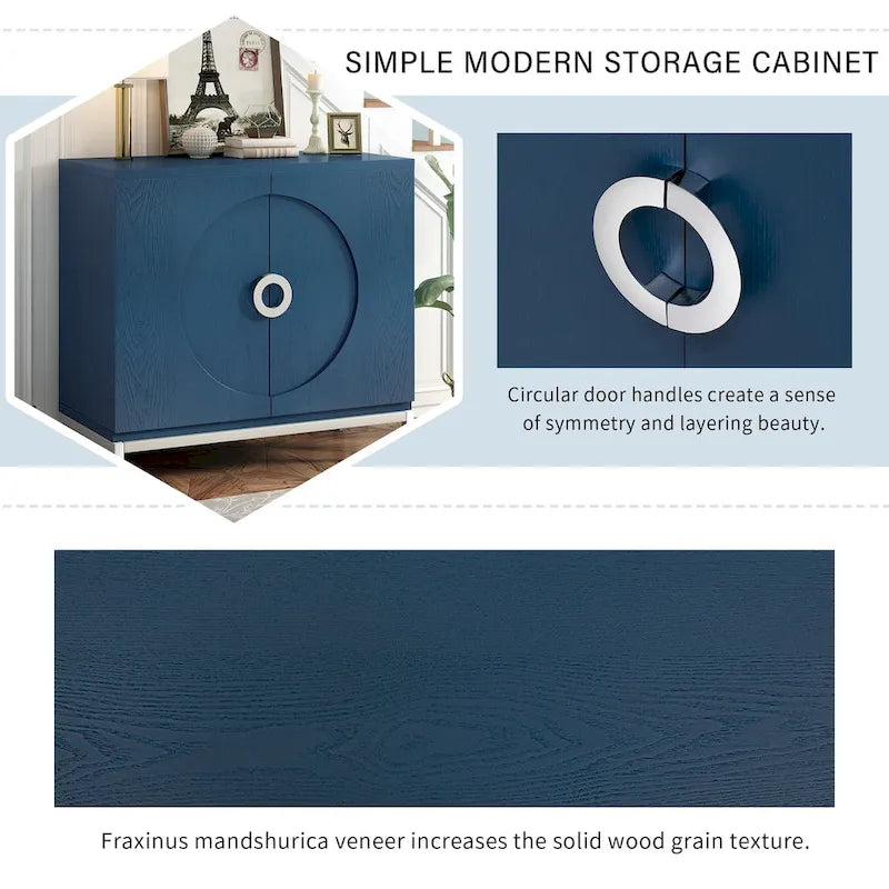 Modern Wood Veneer Accent Storage Cabinet with Metal Leg Frame