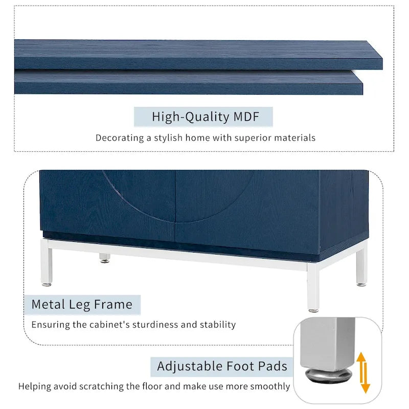 Modern Wood Veneer Accent Storage Cabinet with Metal Leg Frame