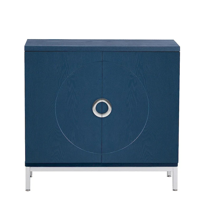 Modern Wood Veneer Accent Storage Cabinet with Metal Leg Frame