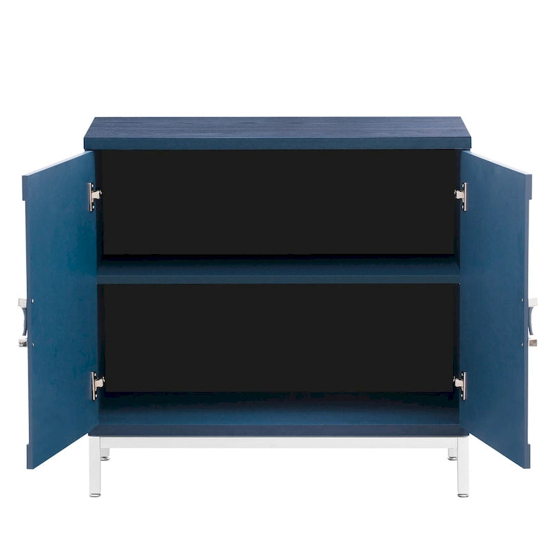 Modern Wood Veneer Accent Storage Cabinet with Metal Leg Frame