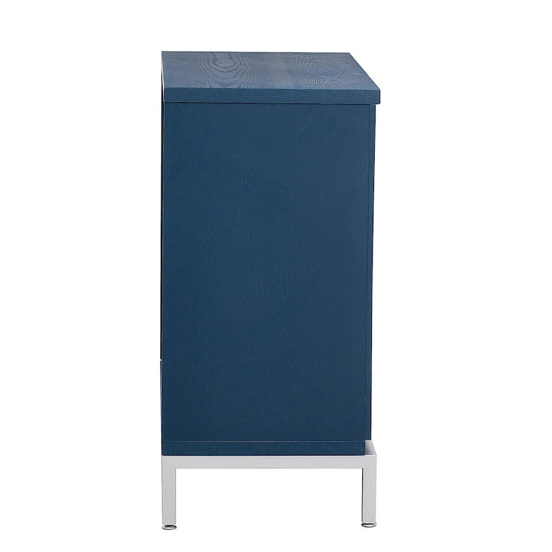 Modern Wood Veneer Accent Storage Cabinet with Metal Leg Frame