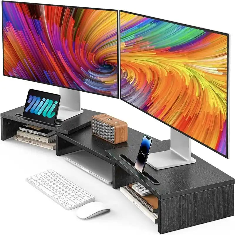 Adjustable Dual Monitor Stand Riser with Under-Desk Storage