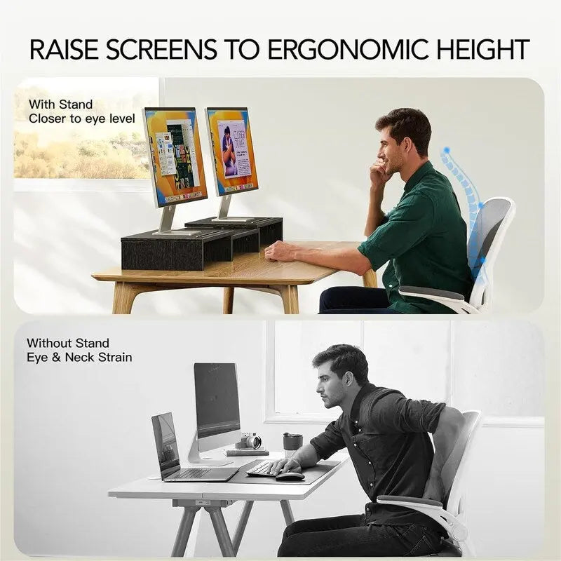 Adjustable Dual Monitor Stand Riser with Under-Desk Storage