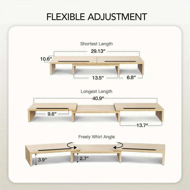 Adjustable Dual Monitor Stand Riser with Under-Desk Storage