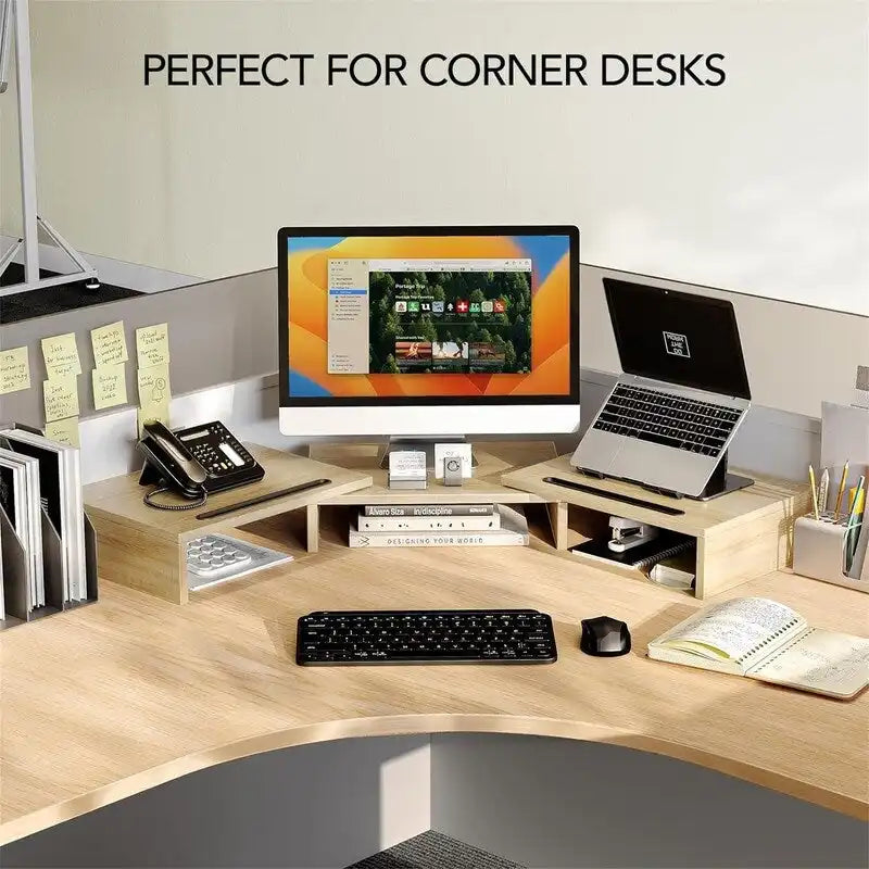 Adjustable Dual Monitor Stand Riser with Under-Desk Storage
