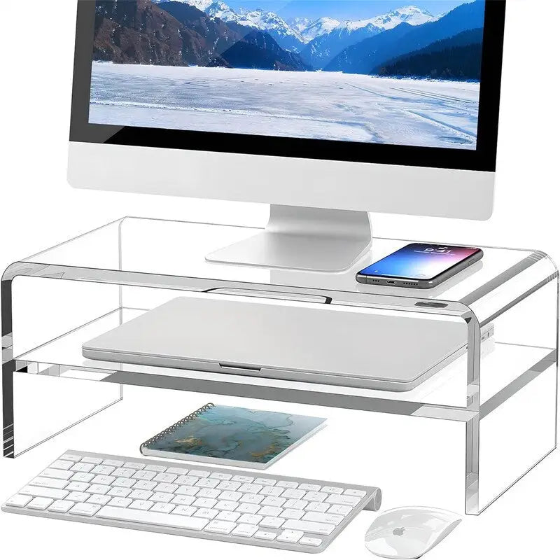 2-Tier Acrylic Monitor Stand Riser with Under-Shelf Storage
