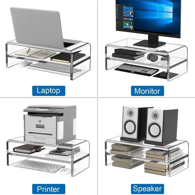 2-Tier Acrylic Monitor Stand Riser with Under-Shelf Storage