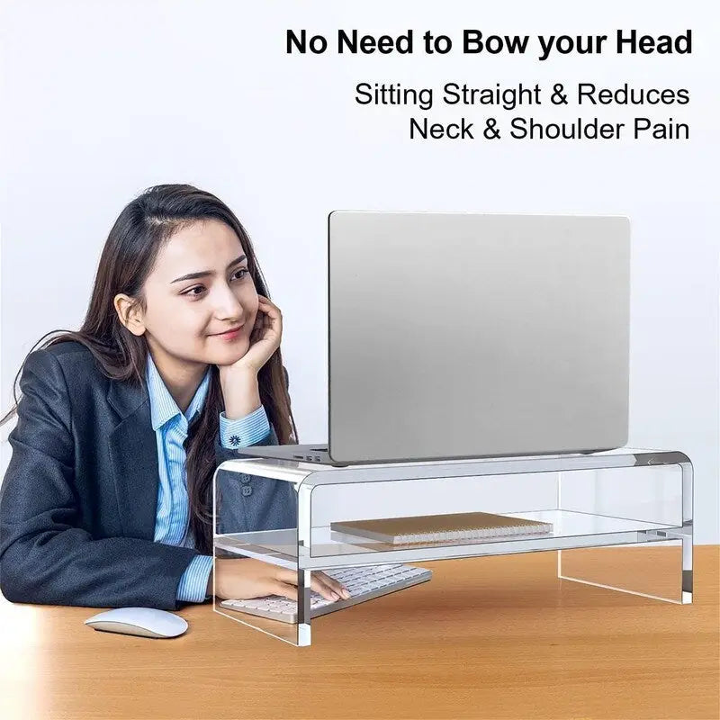 2-Tier Acrylic Monitor Stand Riser with Under-Shelf Storage