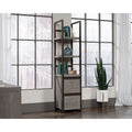 Narrow Bookcase Storage Tower with File Drawers and Open Shelves