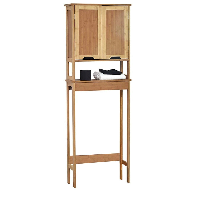 Bamboo Over-Toilet Storage Cabinet with Dual Doors and Open Shelf