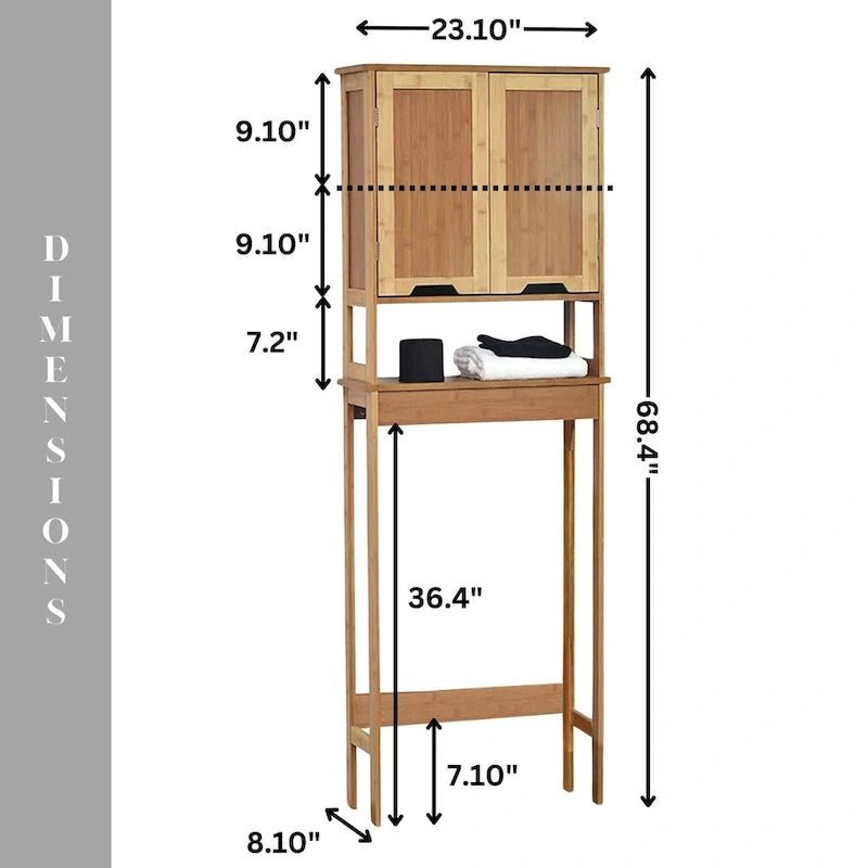 Bamboo Over-Toilet Storage Cabinet with Dual Doors and Open Shelf