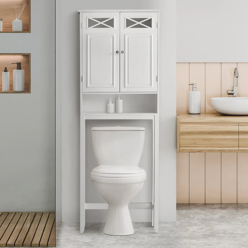 White Over-Toilet Space Saver Cabinet 8x25x68 Inches