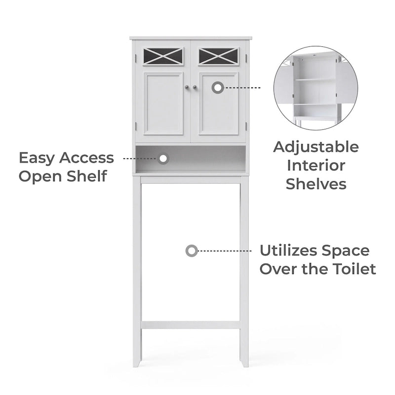 White Over-Toilet Space Saver Cabinet 8x25x68 Inches