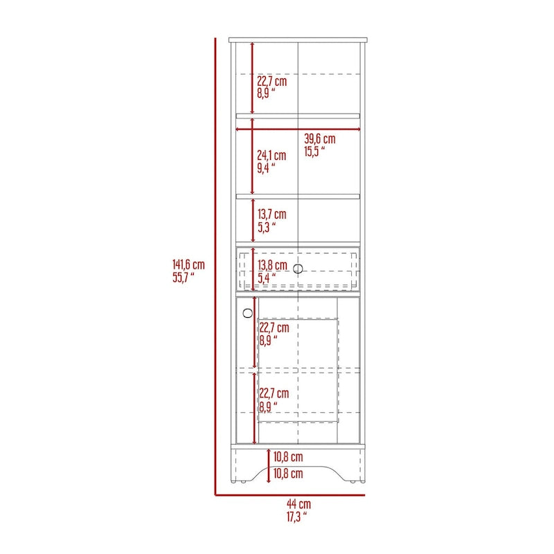 Light Gray Linen Cabinet with Drawer Door and Multiple Shelves