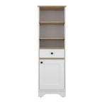Light Gray Linen Cabinet with Drawer Door and Multiple Shelves